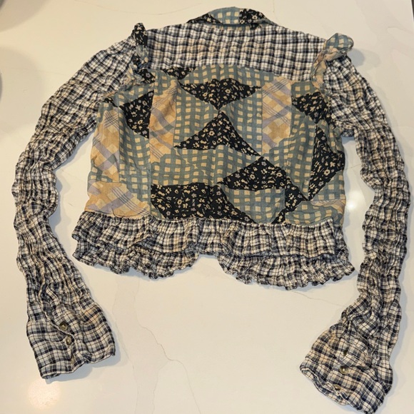 Free People Patchwork Plaid Ruffle Blouse - Picture 12 of 15